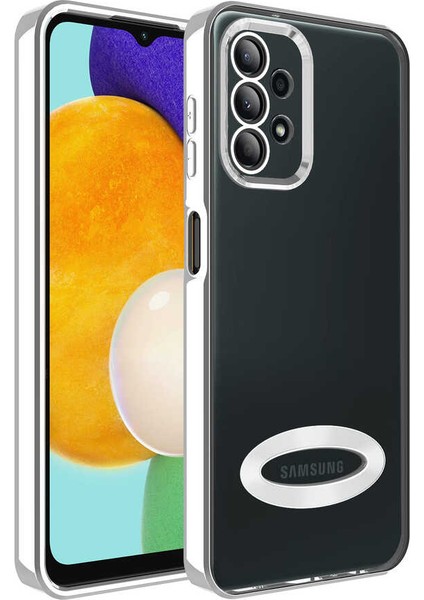 Galaxy A23 Kılıf Kamera Korumalı Logo Gösteren Zıvo Omega Kapak-Gümüş