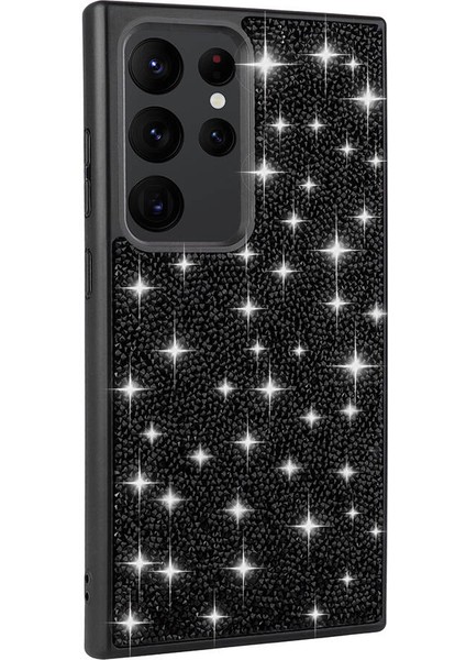 Galaxy S24 Ultra Kılıf Parlak Taşlı Tasarım Zıvo Pırlanta Kapak-Siyah