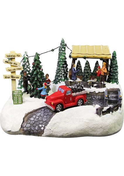 Yılbaşı Temalı Müzikli ve Işıklı Noel Köyü Antik Kırmızı Kamyon Biblo 24 cm