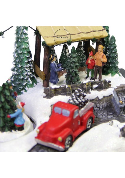 Yılbaşı Temalı Müzikli ve Işıklı Noel Köyü Antik Kırmızı Kamyon Biblo 24 cm fiyatları