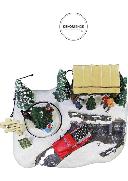 Yılbaşı Temalı Müzikli ve Işıklı Noel Köyü Antik Kırmızı Kamyon Biblo 24 cm modelleri