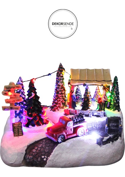 Yılbaşı Temalı Müzikli ve Işıklı Noel Köyü Antik Kırmızı Kamyon Biblo 24 cm fırsatları