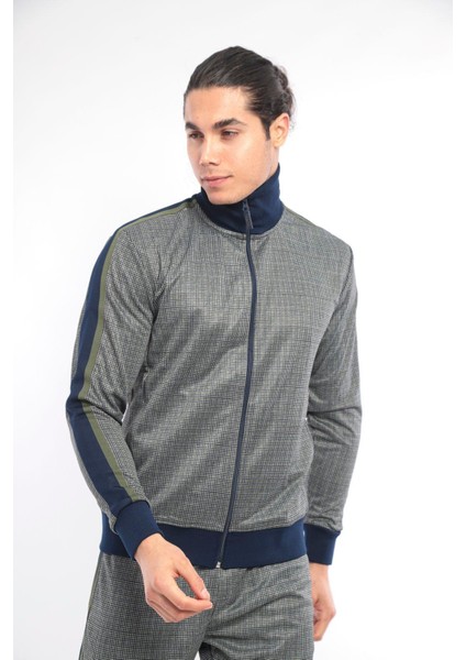 Erkek Vizon Dik Yaka Digital Baskılı Eşofman Takımı