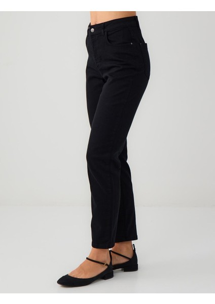 Siyah Yüksek Bel Normal Paça Dokuma Pantolon fırsatları