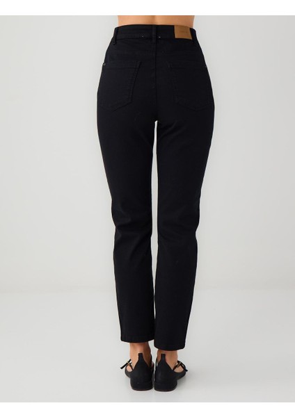 Siyah Yüksek Bel Normal Paça Dokuma Pantolon indirimleri