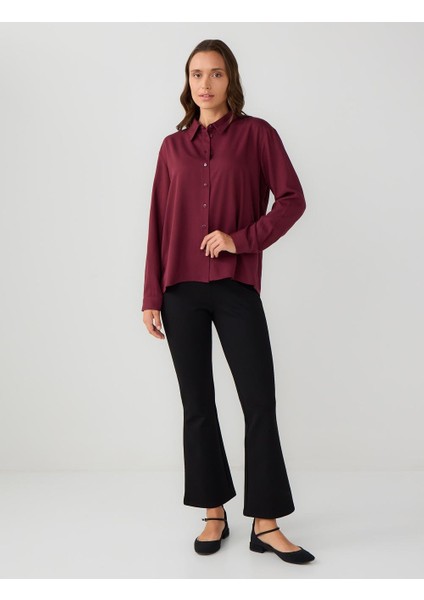 Bordo Uzun Kollu Düz Kesim Dokuma Gömlek fiyatları