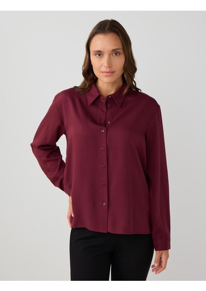 Bordo Uzun Kollu Düz Kesim Dokuma Gömlek modelleri
