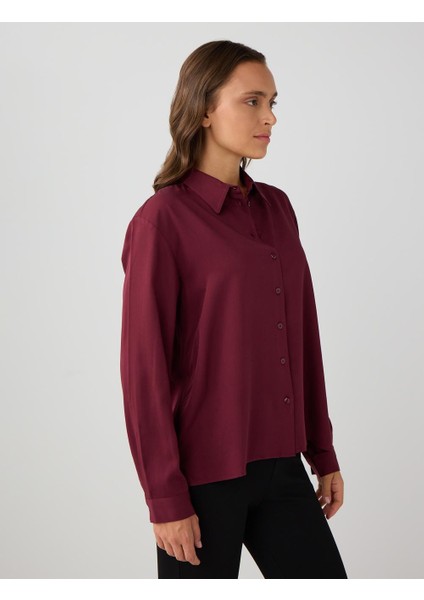 Bordo Uzun Kollu Düz Kesim Dokuma Gömlek fırsatları