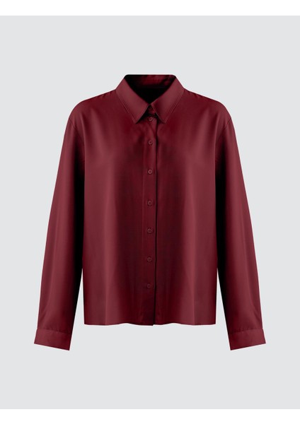 Bordo Uzun Kollu Düz Kesim Dokuma Gömlek