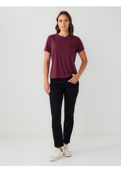 Bordo Düz Kesim Bisiklet Yaka Kısa Kollu Basic Tişört fiyatları