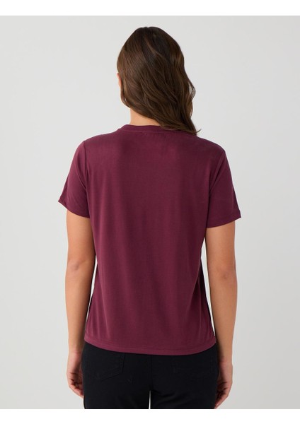Bordo Düz Kesim Bisiklet Yaka Kısa Kollu Basic Tişört indirimleri