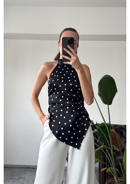 Puantiyeli Premium Tasarım Bluz- Siyah