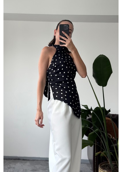 Puantiyeli Premium Tasarım Bluz- Siyah fiyatları