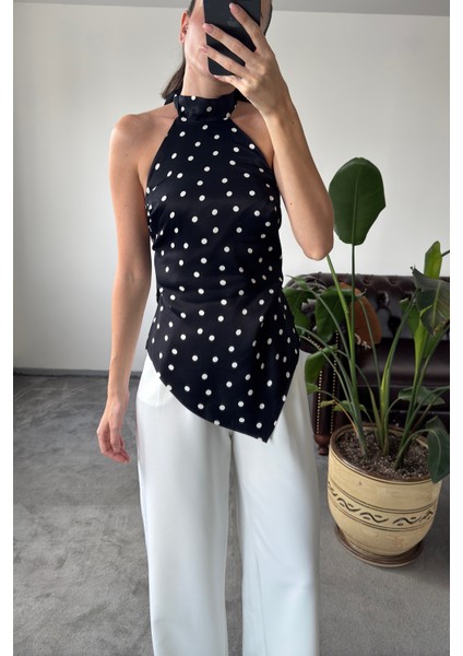 Puantiyeli Premium Tasarım Bluz- Siyah fırsatları