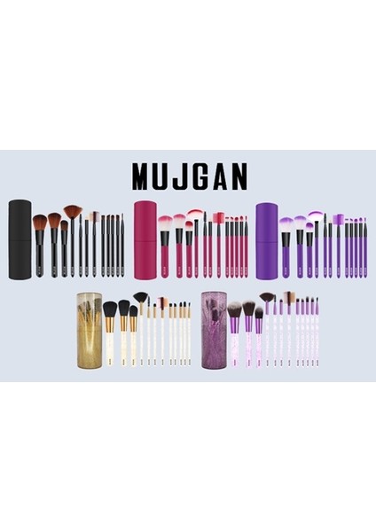 Silindir Makyaj Fırça Seti | Siyah Renk, Profesyonel 12’li Makyaj Fırçası + Taşıma Kutusu