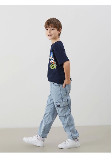 Lcw Kids Indigo Beli Lastikli Erkek Çocuk Kargo Jean Pantolon