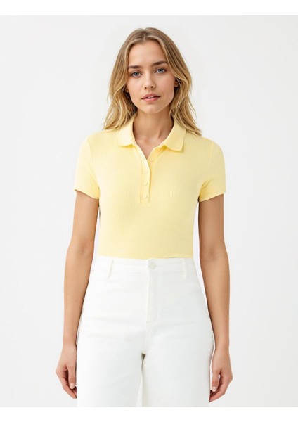 Sarı Dar Kesim Kısa Kollu Polo Yaka Örme Tişört