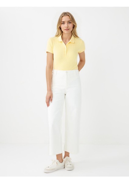 Sarı Dar Kesim Kısa Kollu Polo Yaka Örme Tişört fiyatları