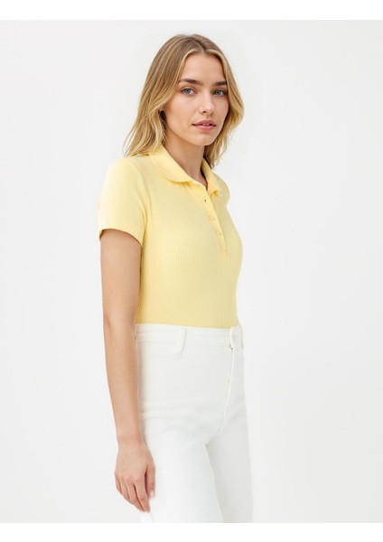 Sarı Dar Kesim Kısa Kollu Polo Yaka Örme Tişört fırsatları
