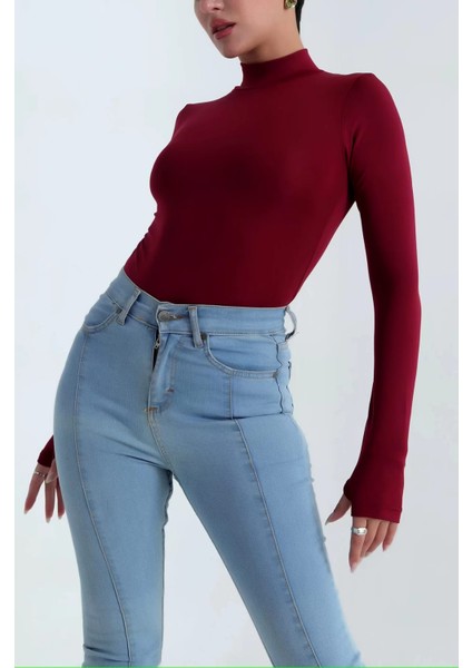 Yarım Balıkçı Yakalı Parmak Geçmeli Bodysuit modelleri