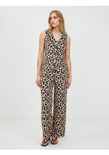 Siyah V Yaka Leopar Desenli Kolsuz Örme Bluz fiyatları