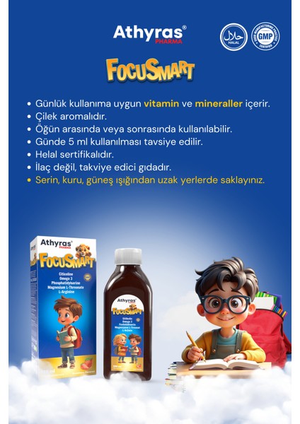 Focusmart Sitikolin, Omega 3, Fosfatidilserin, L-Arjinin, L-Treonat Şurup 150 Ml fırsatları