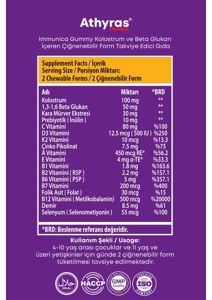 Immunica Gummy Kolostrum Beta Glukan Kara Mürver Prebiyotik İçeren 60 Çiğnenebilir Form 2 Kutu fırsatları