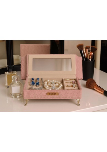 Berjer Figürlü Kadife Desenli Takı Bijuteri Mücevher Kutusu Biblo 24CM Pembe Ithal Ürün modelleri