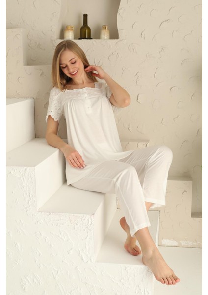 23201 Ekru Renk Kadın Lohusa Pijama Takımı modelleri