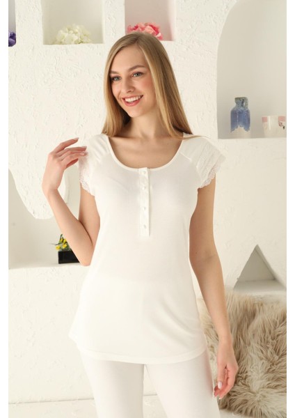 23403 Ekru Renk Kadın Pijama Takımı modelleri