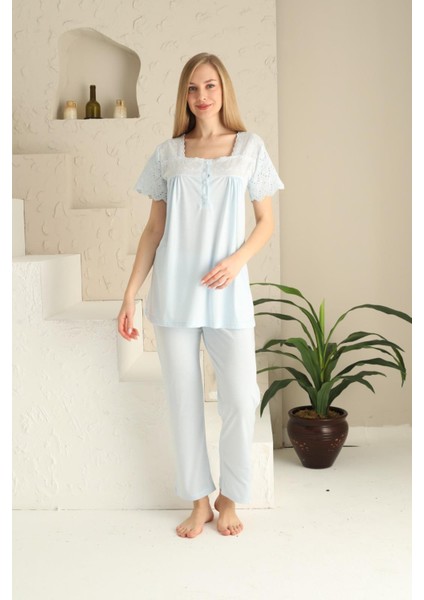 23201 Mavi Renk Kadın Lohusa Pijama Takımı