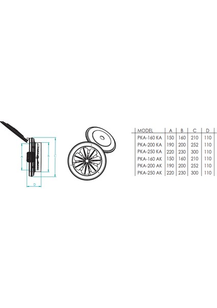 PKA-200 Ka (600M³/H) Aksiyel Kapaklı Duvar/pencere Aspiratörü modelleri