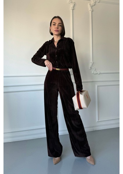 Kadife Premium Takım- Kahverengi