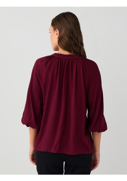Bordo V Yaka Truvakar Kol Rahat Kesim Dokuma Bluz indirimleri