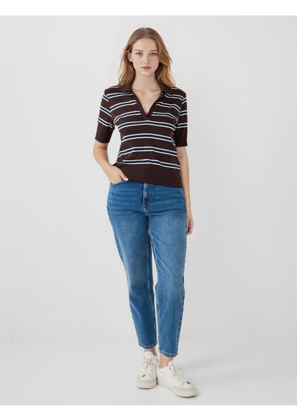 Acı Kahve %100 Pamuk Kısa Kollu Gömlek Yaka Örme Tişört fiyatları