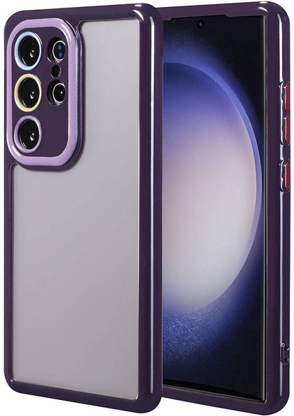 Galaxy S23 Ultra Kılıf Kamera Korumalı Renkli Kenar ve Çerçeve Tasarımlı Zıvo Vitamin Kapak-Derin Mor