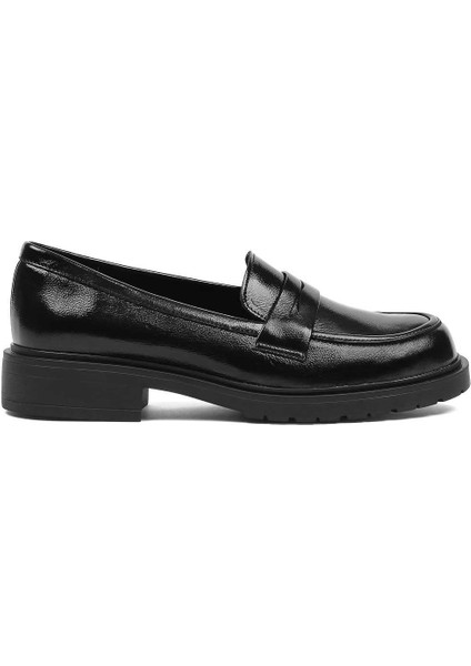 Kadın Siyah Rugan Deri Loafer