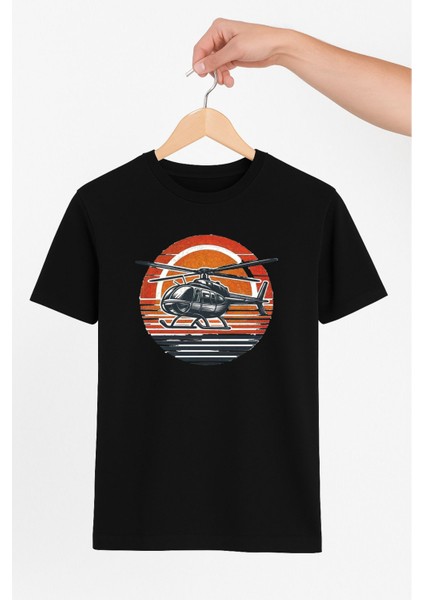 Helikopter Silüeti Unisex Tshirt Pilot - Havacı - Uçak Tutkunu