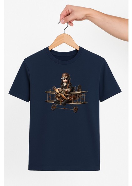 Nostalji Uçak ve Çocuk Pilot Unisex Tshirt Pilot - Havacı - Uçak Tutkunu