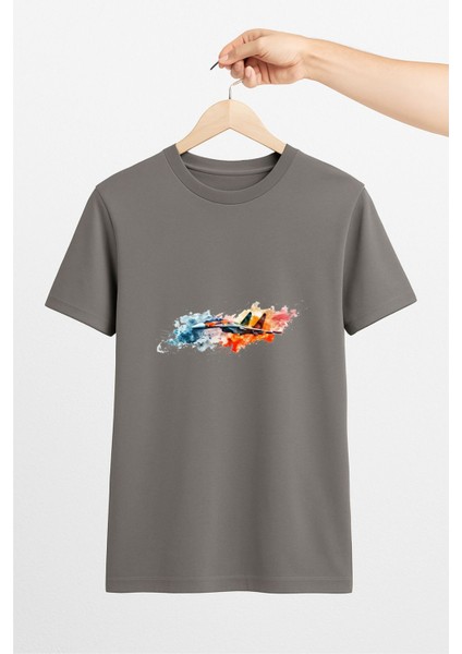 Renkli Jet Uçak Unisex Tshirt Pilot - Havacı - Uçak Tutkunu