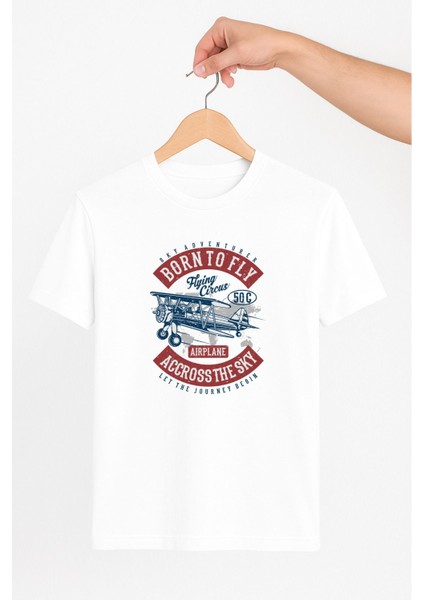 Born To Fly Accross The Sky Unisex Tshirt Pilot - Havacı - Uçak Tutkunu