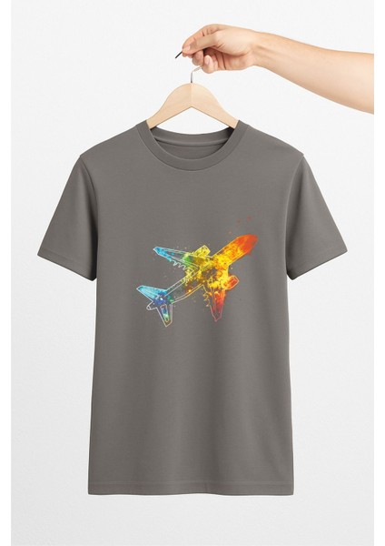 Renkli Yolcu Uçağı Unisex Tshirt Pilot - Havacı - Uçak Tutkunu