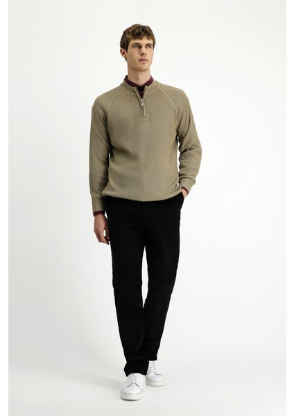 Yarım Balıkçı Yaka Regular Fit Fermuarlı Desenli Pamuklu Triko Kazak fiyatları