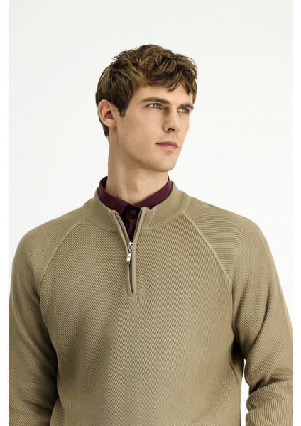 Yarım Balıkçı Yaka Regular Fit Fermuarlı Desenli Pamuklu Triko Kazak modelleri