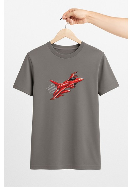 Kırmızı Jet Uçak Unisex Tshirt Pilot - Havacı - Uçak Tutkunu