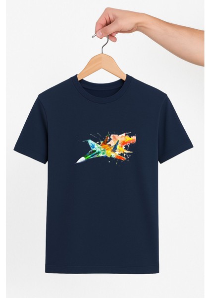 Renkli Jet Uçak Unisex Tshirt Pilot - Havacı - Uçak Tutkunu