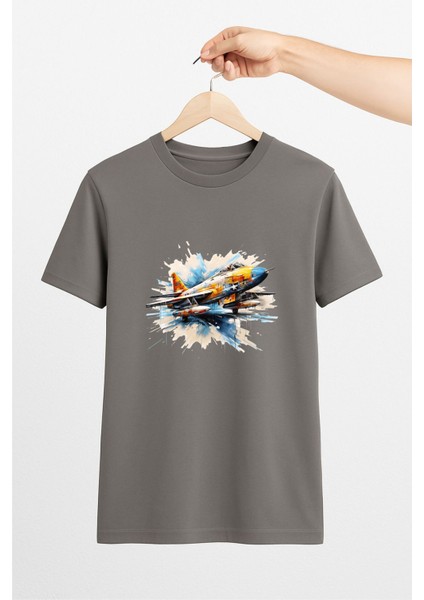 Renkli Jet Uçak Unisex Tshirt Pilot - Havacı - Uçak Tutkunu