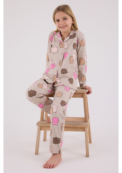 Kız Çocuk Bej Gömlek Pijama Takımı fiyatları