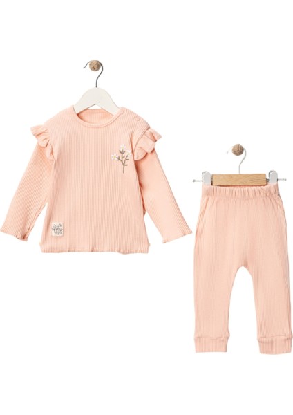 Çiçek Nakışlı Ikili Kız Bebek Takım