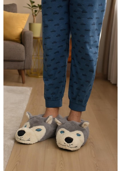 Kurt Figürlü Peluş Panduf Ev Pandufu Unisex Panduf